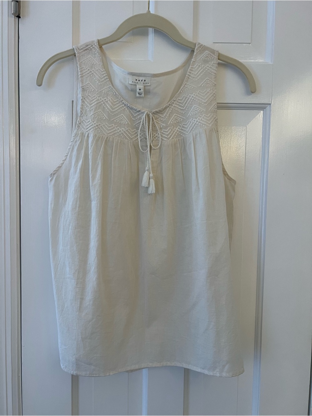 Joie Cream Sleeveless Embroidered Tie-Front Camisole